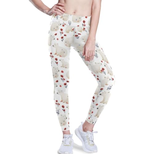 Leggings de yoga de cintura alta para mujer diseño oso polar blanco mallas running control abdomen