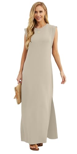 Image of GRECERELLE 2026 Women Year-Round Casual Round Neck Loose Split Wrinkle-Free Long Maxi Vacation Dress with Pockets (XXS-4XL)