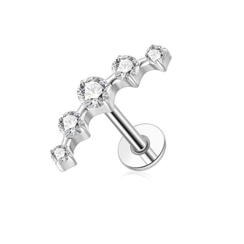 ENONTY G23 Titanium Flat Back Earrings Studs 20g 18g 16g F136 Titanium Labrets Press Fit Threadless Push In Dainty Cartilage Helix Conch Lobe Lip Tragus Piercing Jewelry Push Back (5 stud-clear)