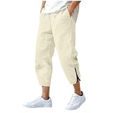Pantalon Lin Homme Été Respirant et Confortable Pantacourt Baggy Hommes en Lin Ample Large 7/8 Pantalons de Plage Sport Jogging Grande Taille Coupe Droite Décontractée Trousers avec Cordon de Serrage