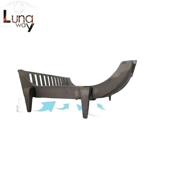 Lunaway – Soporte de leña de Hierro Fundido para Chimenea – Dimensiones anverso 68 enverso 57 x 39 x 15 cm (Pies curvos)