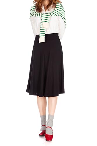 Dani's Choice Stretch High Waist A-line Flared Long Skirt (M, Black)