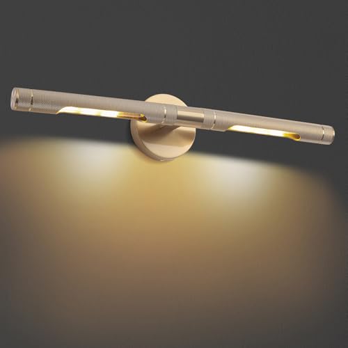 Image of Brass Wall Lights for Pictures,23.6in Hardwired Gold Knurled Brushed Wall Picture Light,Rotatable 360 Modern Gallery Light for Bedroom Bathroom Vanity Mirror Study Room, E12 Bulbs Included