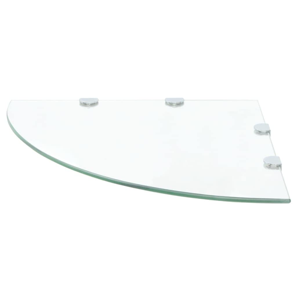 Juego de 2 estantes de cristal de esquina de 45 x 45 cm, cristal de seguridad templado transparente, 8 mm, estantería de esquina de pared con soportes, tablero de cristal flotante para cocina