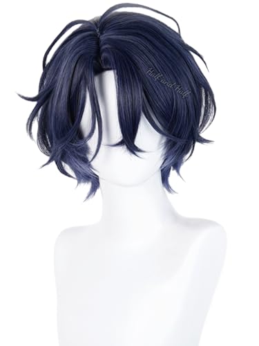 Image of Chitose Tsuzura Cosplay Wig Deep Blue and Purple Anime Game Wig for Men Navy Blue Layered Male Wigs with Bangs for Unisex Women Halloween Party