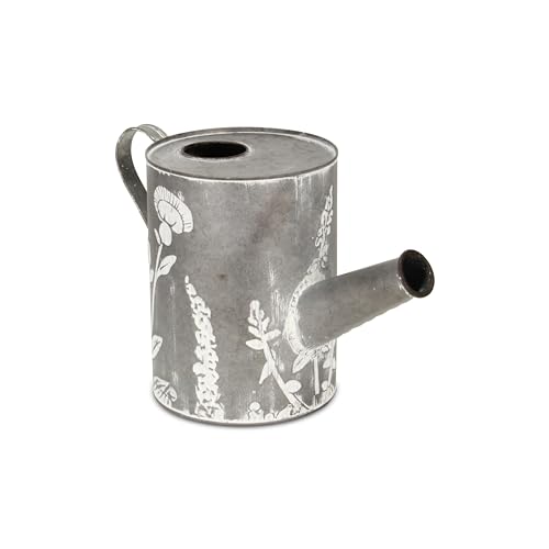 Cheung's White Washed Galvanized Metal Garden Pattern Decorative Pitcher, Gray