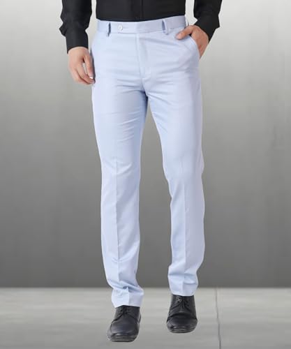 Image of MALENO Men's Slub Effect Solid Trouser | Classic Slim Fit Formal Trousers for Men | Slim Fit Trousers for Men