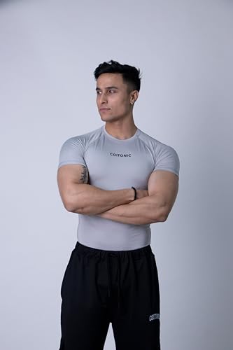 Image of COITONIC Men Compression Half Sleeves Round Neck T-Shirt for Gym and Sports Wear