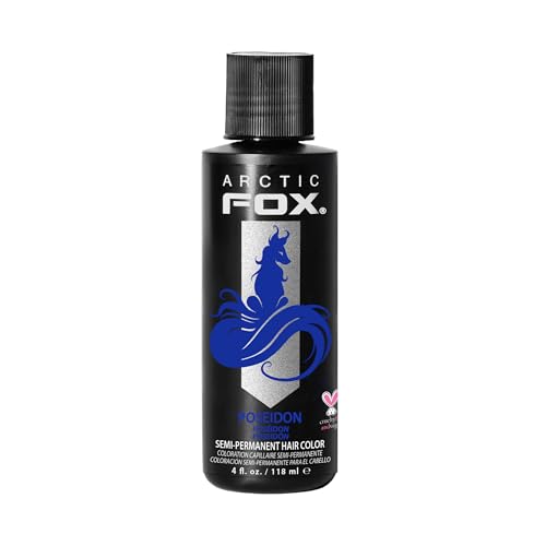 Arctic Fox Semi-Permanent Hair Dye, Vegan & Cruelty-Free, Ammonia-Free, Conditioning Color Cream for All Hair Types, Long Lasting, Poseidon Blue, 4 Fl Oz