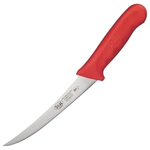 Winco 6″ Commercial-Grade German Steel Boning Knife, Curved, Red