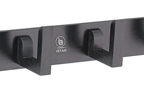 Image of iSTAR 6 Pin Bathroom Cloth Hooks Hanger Wall Bedroom Bathroom Robe Hooks Rail - for Hanging Keys, Clothes, Towel Steel Hook (Black, Pack of 2)