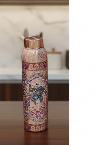 Image of Pure Copper Water Bottle | Seamless Semi-Hammered Ayurvedic Drinking Bottle | Leakproof, Eco-Friendly & Reusable Copper Drinkware | Health Benefits, Natural Water Purifier-900ml