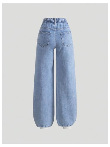 WDIRARA Girl's Cute Cherry Print Elastic High Waist Denim Pants Casual Wide Leg Jeans2