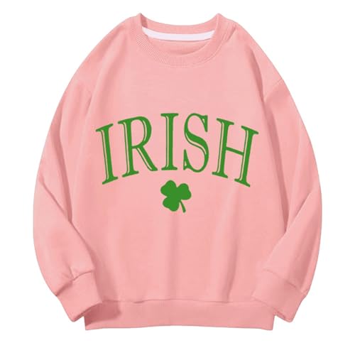 St Patrick's Day Kids Boys Girls Sweatshirt Toddler Clover Sweater Shirts Crewneck Long Sleeve (Pink, 4-5 Years)