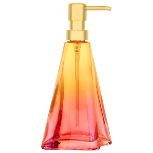 YunNasi Glass Soap Dispenser with Pump Refillable Liquid Hand Soap Dish Soap Dispensers for Bathroom Counter, Kitchen Sink (OrangeRed)