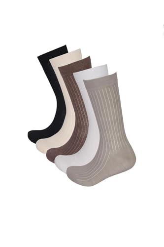 bony&katia Ribbed Dress Socks, 5 Pairs, Neutral Colors - Black, Beige, Brown, White, Gray