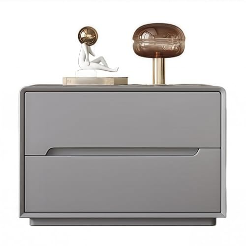HJYBFA Mesita de Noche Sencilla de Madera Maciza cajones, Mueble de Dormitorio Moderno, Ideal para Dormitorio, Estudio y salón (Gris, Mediano).