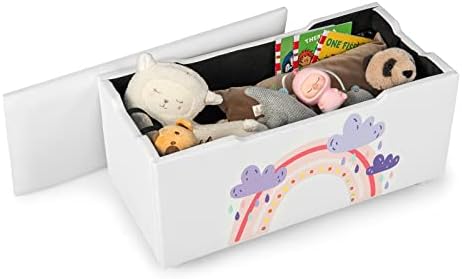 COSTWAY Kids Toy Storage Box, Upholstered Children Organizer Chest with Removable Lid, Handle and Adjustable Legs, Storage Ottoman Bench for Bedroom, Nursery, Playroom (White)