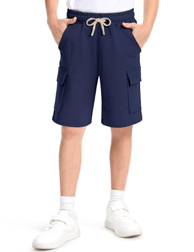 Reviews de Ropa de Rugby para Niño comprados en linea. 41 Auranso - Pantalones cortos deportivos de algodón para niños, uniforme escolar, casual, activo, para verano, con bolsillos, Azul marino, 9-10 Años