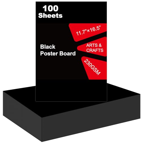 Image of 100 Pcs Black Poster Board 11.7 x 16.5 Poster Paper, ROOKEA Vision Boards Posterboard Bulk for School Projects Classroom Arts Craft Presentations Drawing Scrapbooking Blank Graphic Display