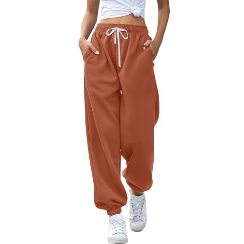 CreoQIJI Ropa de esquí para mujer, pantalones de chándal para mujer, pantalones de jogging, entrenamiento, cintura alta, pantalones de yoga con bolsillos, pantalones elásticos 3/4, naranja, S