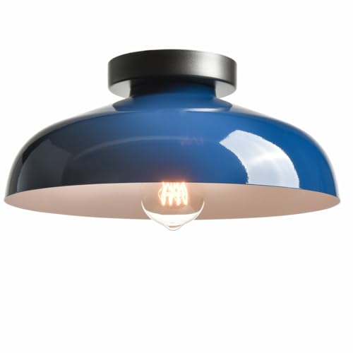 DIRYZON Industrial Semi Flush Mount Ceiling Light,12-Inch Metal Ceiling Lighting Ceiling Light Fixture for Porch Kitchen Bedroom,Blue