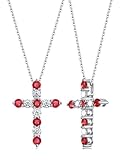 FDYZ Womens Ruby Cross Pendant Red Necklace Anniversary Dainty Sterling Silver Moissanite Cross Chain