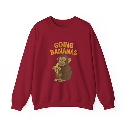 Going Bananas - Sudadera unisex divertida de cuello redondo, para los amantes de los monos, ropa casual acogedora, vibraciones tropicales, otoño e invierno, Rojo cardenal, X-Large