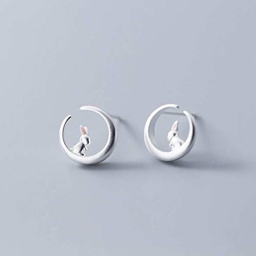 TYERY Boucles D'Oreilles en Argent S925, Boucles D'Oreilles Lapin Blanc de Style Coréen, Bijoux D'Oreille de Lune Incurvée de Tempéramentrose, argent 925