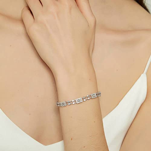 BERRICLE Sterling Silver Vintage Inspired Art Deco Cubic Zirconia CZ Chain Bracelet for Women, Rhodium Plated4