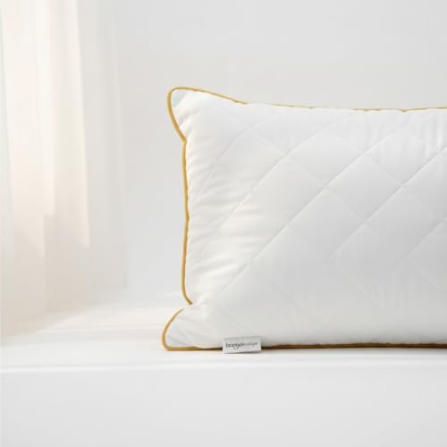 Image of Premium Quilted Microfiber Pillow Set of 2 for Sleeping | 3D Virgin Fiber Filled | Soft Neck Support Bed Pillow with Edge Piping | Mustard Yellow, 17x27 Inch