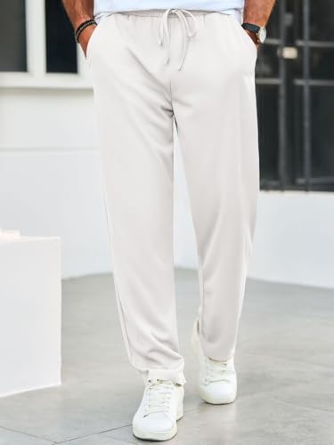 Runcati Mens Casual Linen Pants Drawstring Elastic Waist Ribbed Sweatpants Straight Leg Loose Fit Trousers2