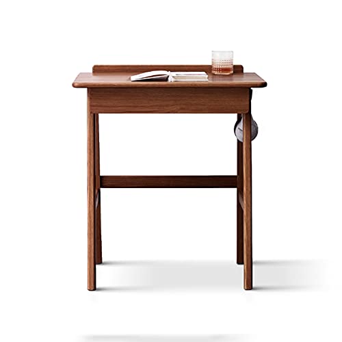 Modern Simple Oak Desk Multifunctional Desk Compact Study Writing Table with Cable Hole Drawer and Hanging Rod Household Wooden Dressing Table Office Desk (Walnut 0.7 Meters)