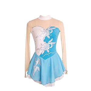 Meisjes kunstschaatsen jurk, dansvoorstelling competitie kleding ijs pak bloemen patroon ijs rok kleding jurken handgemaakt FiveShops (Color : O, Grootte : 3XL)