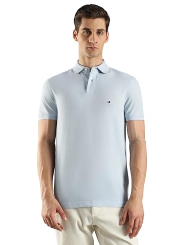 Image of Tommy Hilfiger Solid Regular fit Cotton Polo t-Shirt