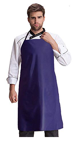 Haosen-six Waterproof Apron Adjustable Neck Strap Bib Kitchen Apron for Adult Cooking Working Dishwashing, Butcher, Fish, Lab Blue One Piece