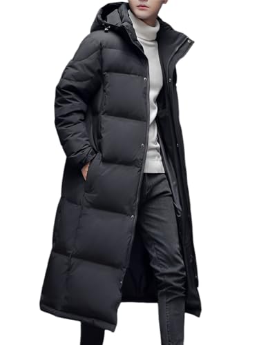 Oanviso Veste en Duvet Longue Homme Manteaux à Capuche Manteau Blouson Coupe-Vent Veste Chaud Respirant Veste Hiver Manteau de Doudoune Extérieure A Noir S