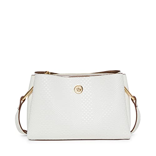 Anne Klein womens Embossed A-hinge woven crossbody, Anne White, One Size US