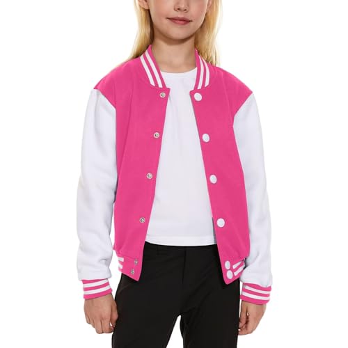 Image of ACEFAST INC Kids Baseball Jacket School Varsity Uniform Casual Sweatshirt Girls Sweater Jacket Baseball Solid Color