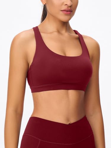 Image of Women's Strappy Sports Bras Light Compression Crop Criss Cross Back Padded Workout Yoga Bra Supportive U Neckline