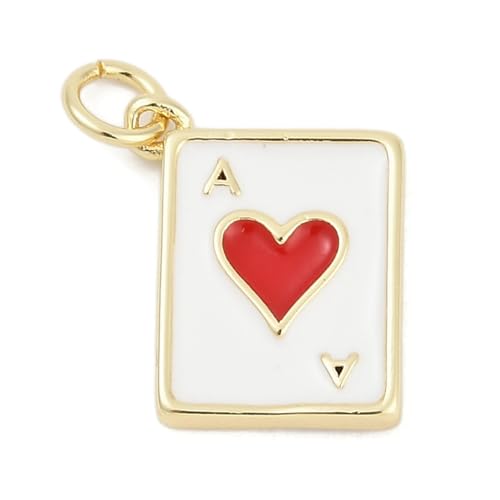 Clotiry 10 dijes colgantes de cartas esmaltadas con patrón de corazón rojo de latón rectangular para hacer joyas, collares, pulseras, Metal no precioso