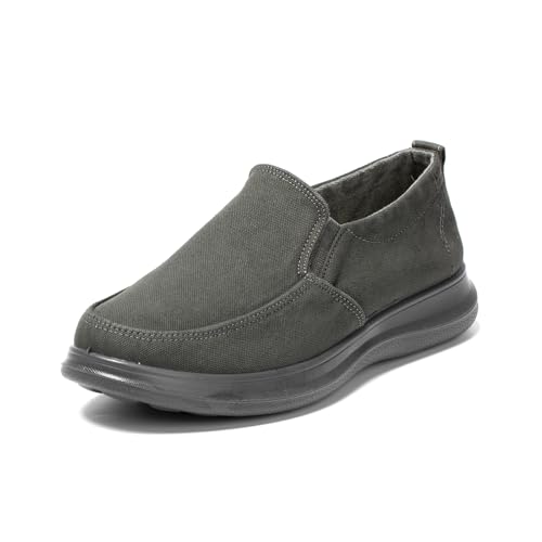 Men-Slip on Walking Loafers Casual Shoes-Wide Width Comfortable-Washed Demin Shoes -Breathable Memory Foam Midsole-Indoor & Outdoor Lightweight Design Charcoal Gray