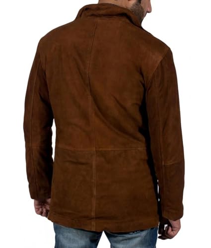 Hide & Seek Men’s Robert Western trench Taylor Officer Mountain Sheriff Long County Suede Leather Mysteries Trench Coat4