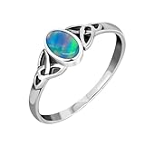 Blue Aurora opal Gemstone Ring 925 Sterling Silver Celtic Triquetra Knot Ring Blue Fire Opal Jewelry For Women Wedding Birthday Gift For Her By Saanvi Jewellery