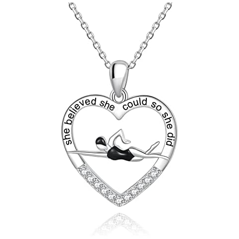 JXJL Swimming Pendant Necklace for Swimmer Athletes S925 Sterling Silver Inspirational Gift Jewelry for Swimming Lovers Woman Cover
