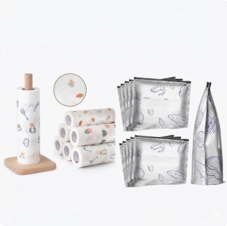 Velcura COMBO Kitchen Reusable tissue roll + 10 Reusable aluminium foil storage bag-image-37
