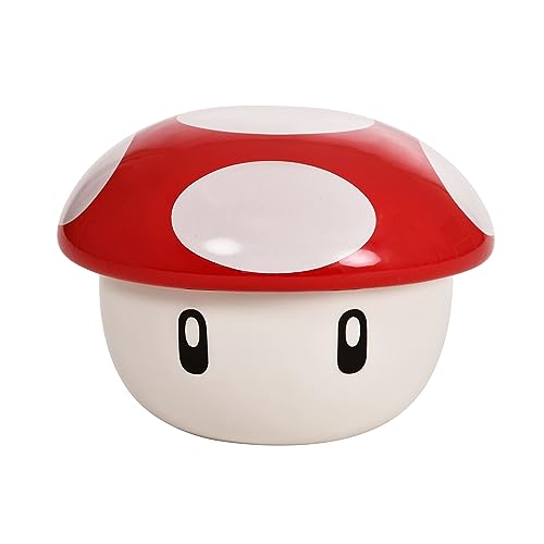 Elbenwald Super Mario Schale mit Deckel im Super Pilz Design für Nintendo Fans Herren Damen Unisex Keramik weiß rot