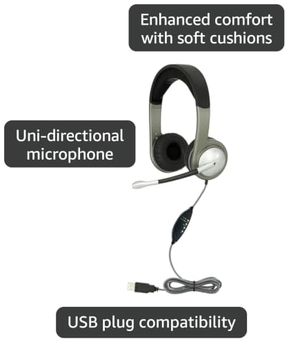 Image of Egghead Deluxe Multimedia USB Headset with Leatherette Ear Cushions, Adjustable Padded Headband, 360 Pivoting Earcups, Flexible Uni-Directional Microphone and USB Plug, Pack of 10