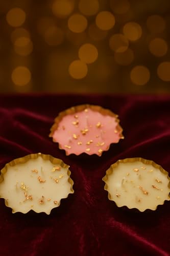 Image of Luxury Pink & White Scented Candle Set - Pack of 3 | Rose, Vanilla, Camphor Aroma | Decorative Urli Candles with Gold Leaf Design | Perfect for Home Decor, Gifting, Functions