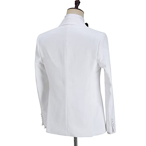 Youllyuu Smoking-Anzüge für Herren, weiß, zweireihig, Blazer, Jacke, Smokinghose, Sets für Hochzeiten, 2 Stück, A968, Large – Bild 5